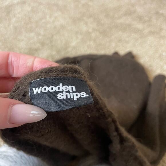 Wooden Ships sweater V neck loose knit tie middle wrap style chocolate brown SM - Picture 8 of 8